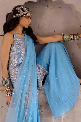 Hazel blue crepe kurta set