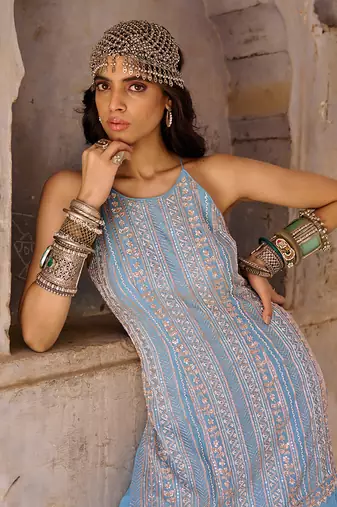 Hazel blue crepe kurta set