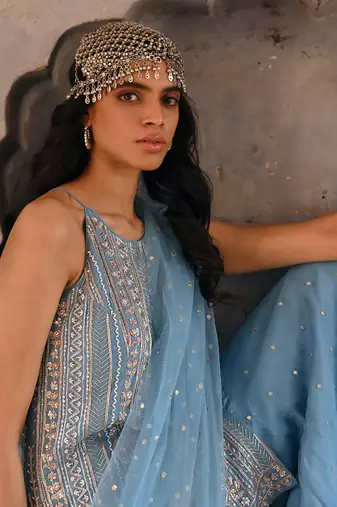 Hazel blue crepe kurta set