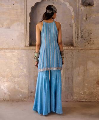 Hazel blue crepe kurta set 5