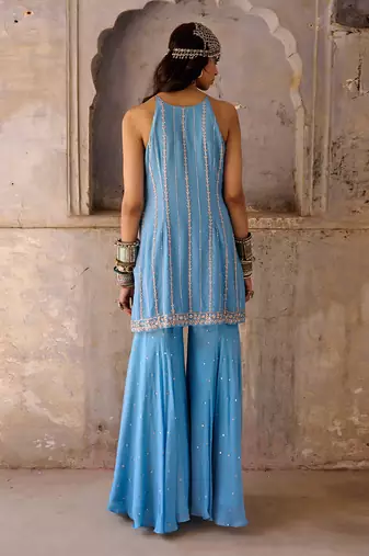 Hazel blue crepe kurta set