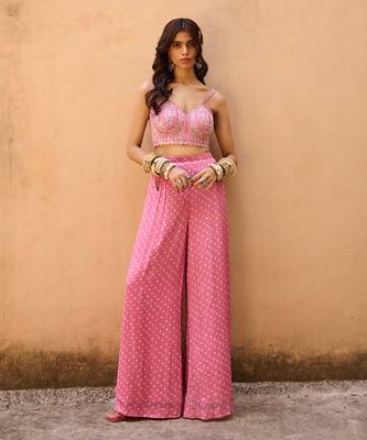 Mauve pink georgette jacket set 1