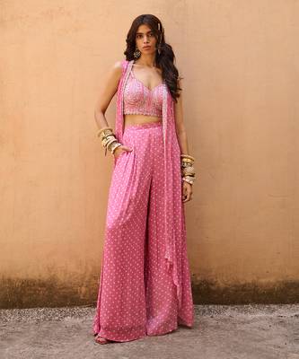 Mauve pink georgette jacket set 2
