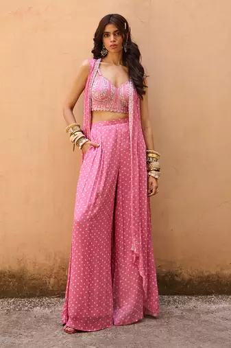 Mauve pink georgette jacket set