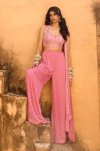 Mauve pink georgette jacket set