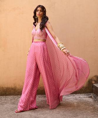 Mauve pink georgette jacket set 4