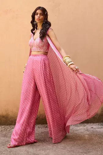 Mauve pink georgette jacket set