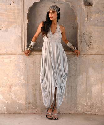 Grey georgette cowl dress 1