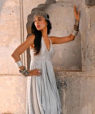 Grey georgette cowl dress 2