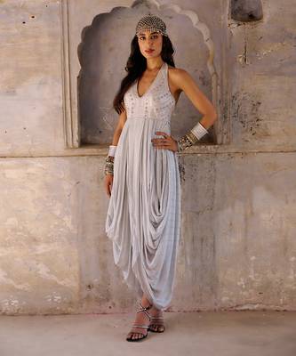 Grey georgette cowl dress 3