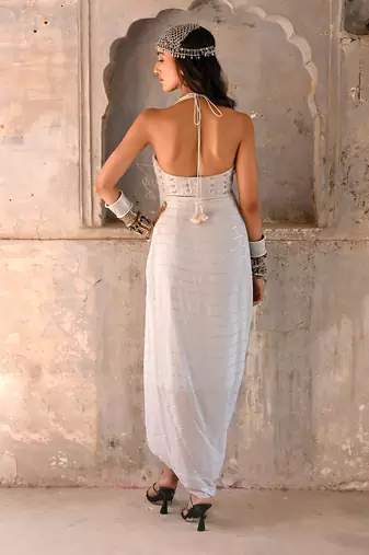Grey georgette cowl dress