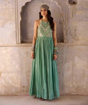 Sage green georgette gown 1