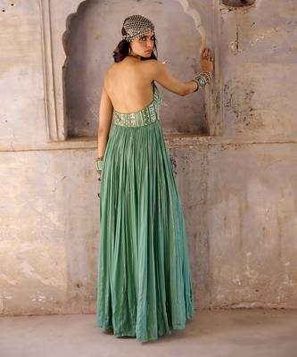 Sage green georgette gown 2
