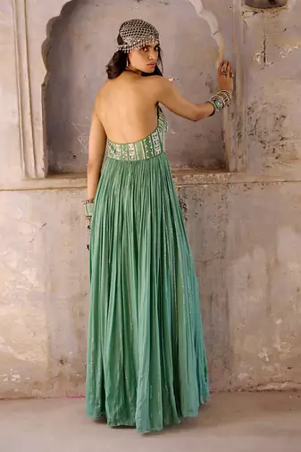 Sage green georgette gown