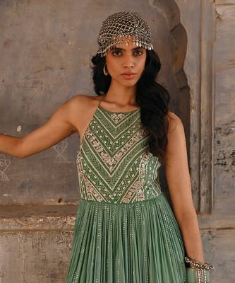 Sage green georgette gown 3