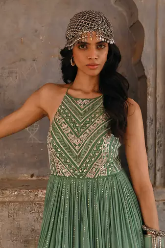 Sage green georgette gown
