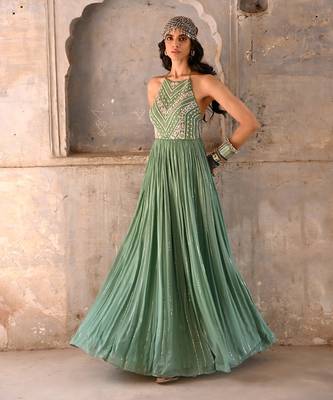 Sage green georgette gown 4