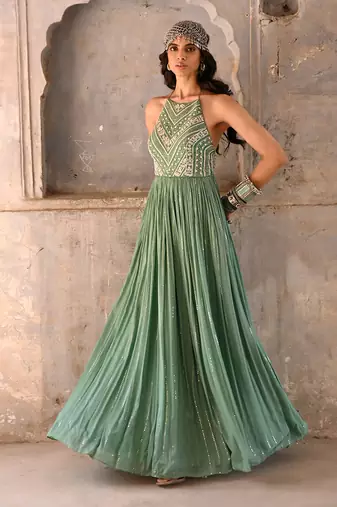 Sage green georgette gown