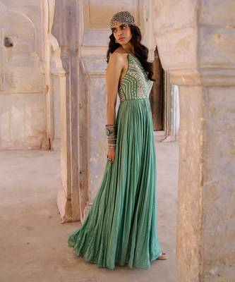 Sage green georgette gown 5
