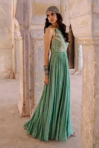 Sage green georgette gown
