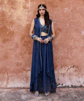 Deep blue georgette jacket set 1