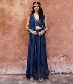 Deep blue georgette jacket set