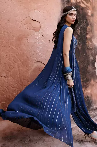 Deep blue georgette jacket set