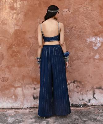 Deep blue georgette jacket set 3