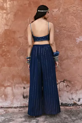 Deep blue georgette jacket set