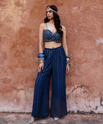 Deep blue georgette jacket set 4