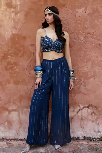 Deep blue georgette jacket set