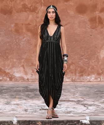 Black georgette cowl dress 1