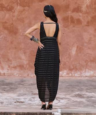 Black georgette cowl dress 2