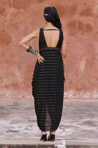 Black georgette cowl dress