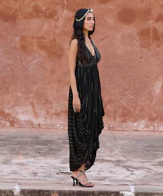 Black georgette cowl dress 3