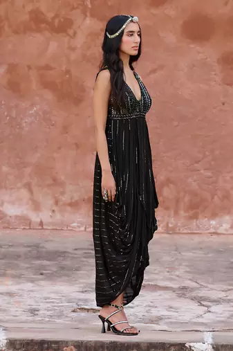 Black georgette cowl dress