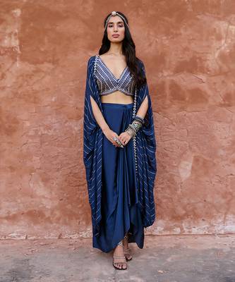 Deep blue drape skirt set 1