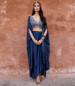 Deep blue drape skirt set