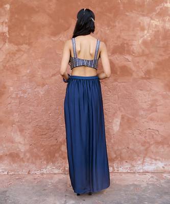 Deep blue drape skirt set 2
