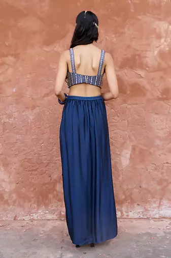 Deep blue drape skirt set