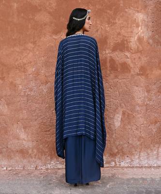 Deep blue drape skirt set 3