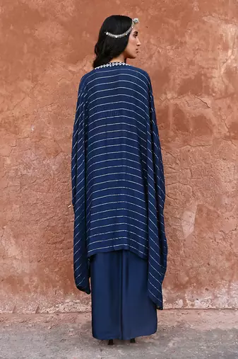 Deep blue drape skirt set