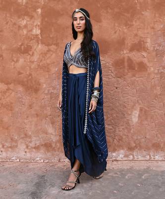 Deep blue drape skirt set 4