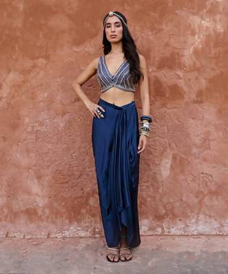 Deep blue drape skirt set 5