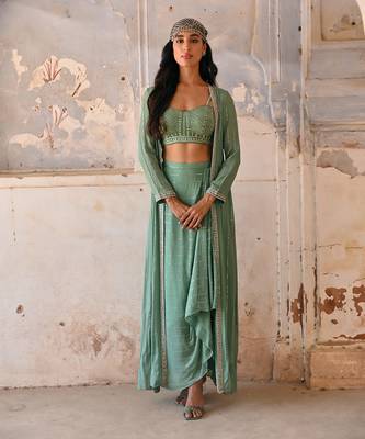 Sage green drape skirt set 1