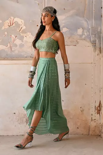 Sage green drape skirt set