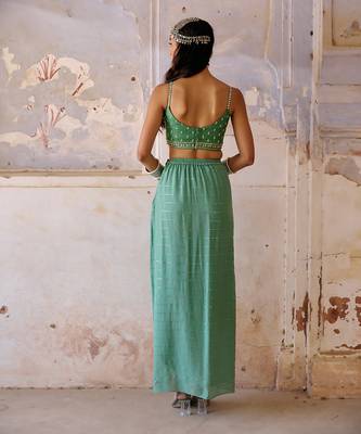 Sage green drape skirt set 3