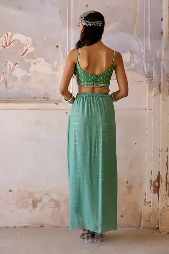 Sage green drape skirt set