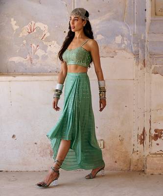 Sage green drape skirt set 5