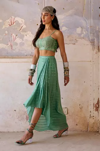 Sage green drape skirt set